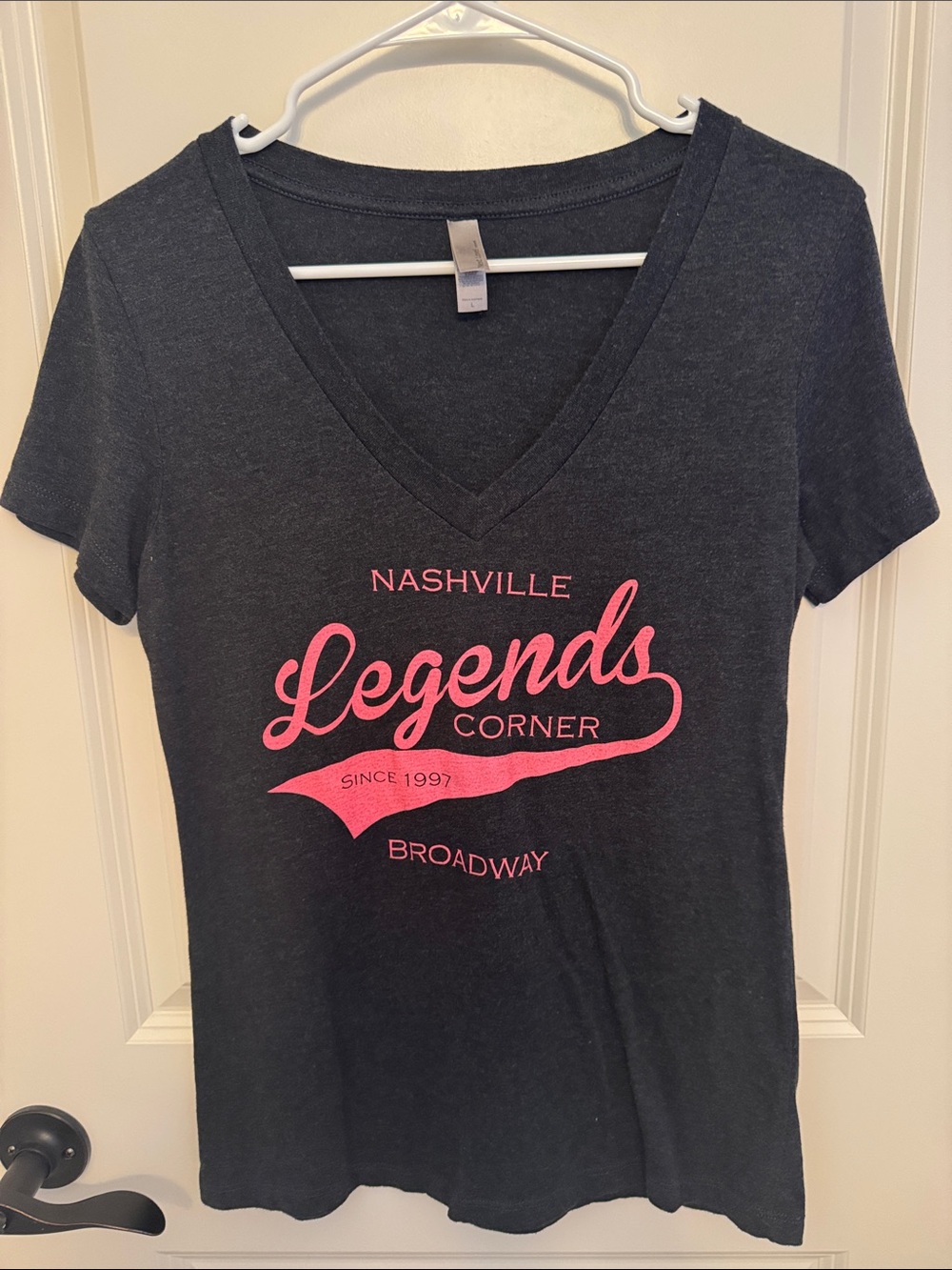 Next Level Apparel Black V-Neck Tee with Pink 'Legends‎ Corner' Graphic